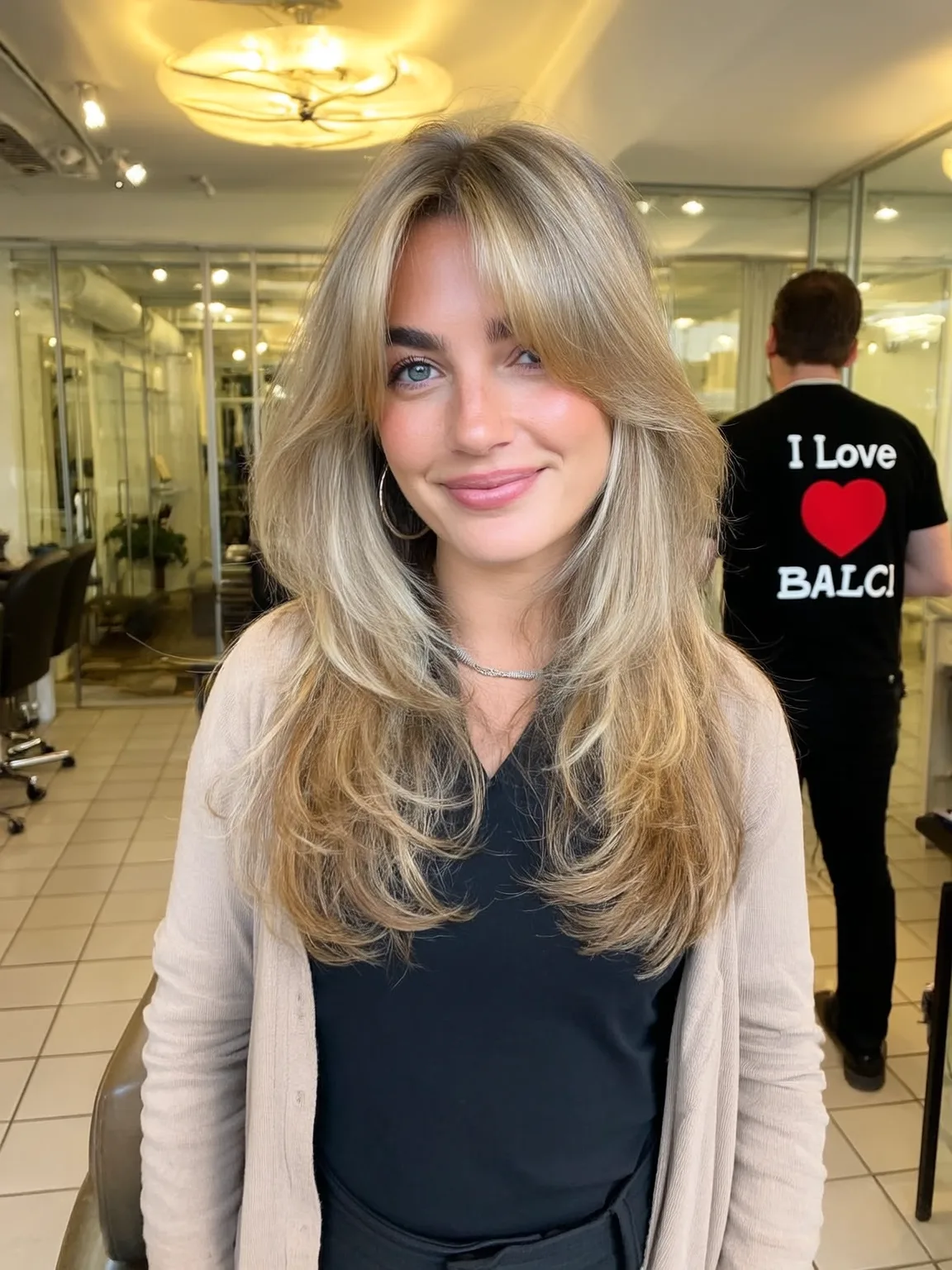 sandy blonde with soft highlights long layers